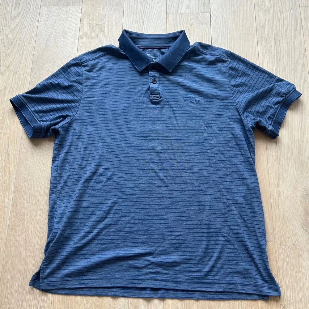 Tommy Bahama Polo Shirt Mens XL Blue Striped Short Sleeve Preppy‎ Golf Resort
